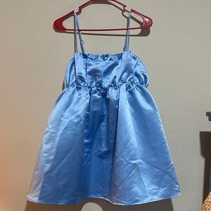 Vici Sky Blue Satin Spaghetti Strap Dress